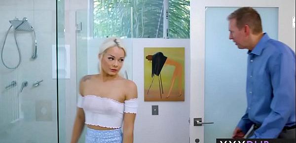  Bad guy helped petite small tits blonde and fucked her